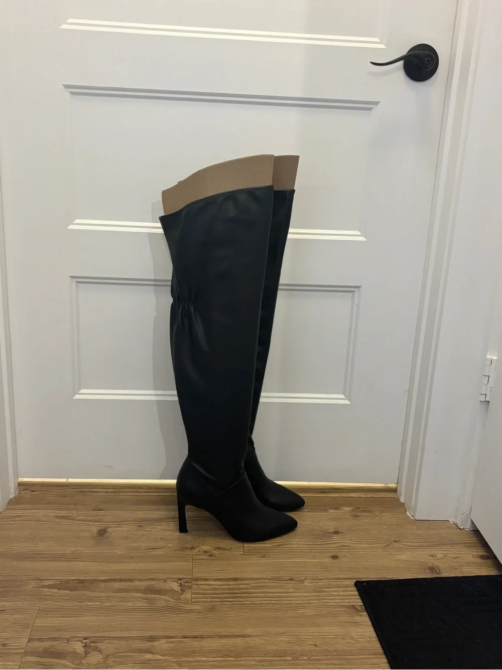 Franco Sarto Black Over-the-Knee Stiletto Boots with Beige Lining